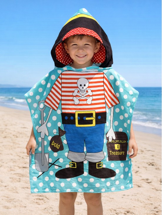 Kids Pirate Patterned Hoodie Towel